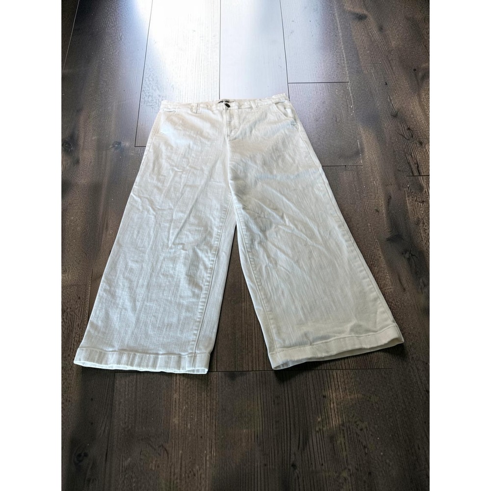 Ella Moss Wide Leg Pants Women 14 White Denim High Rise Cropped Coastal Chic